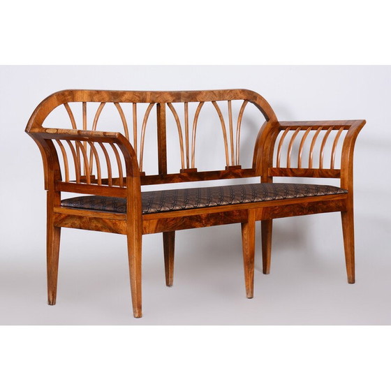 Image 1 of Vintage Biedermeier bank van walnoot en rotan met bekleding, Oostenrijk 1820