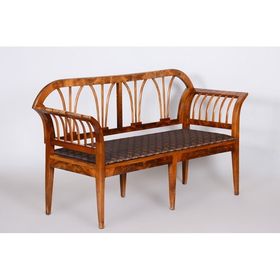 Image 1 of Vintage Biedermeier bank van walnoot en rotan met bekleding, Oostenrijk 1820