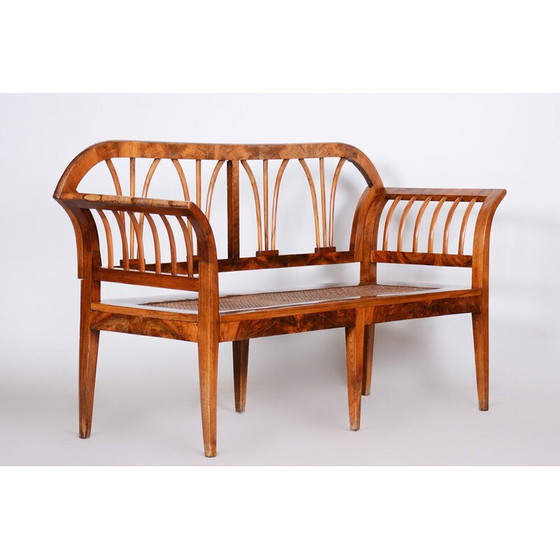 Image 1 of Vintage Biedermeier bank van walnoot en rotan met bekleding, Oostenrijk 1820