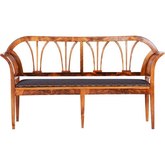 Image 1 of Vintage Biedermeier bank van walnoot en rotan met bekleding, Oostenrijk 1820