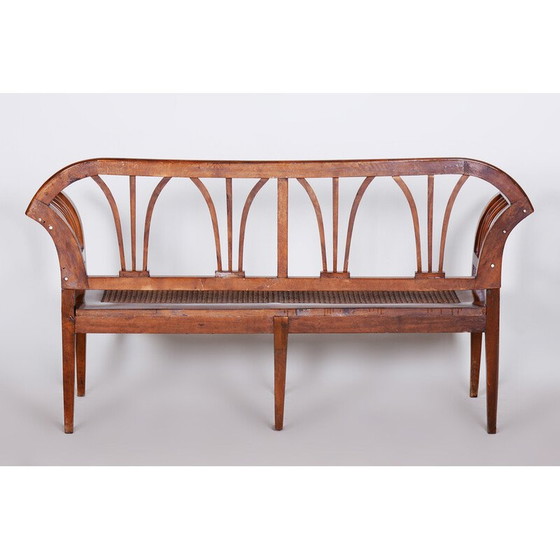 Image 1 of Vintage Biedermeier bank van walnoot en rotan met bekleding, Oostenrijk 1820