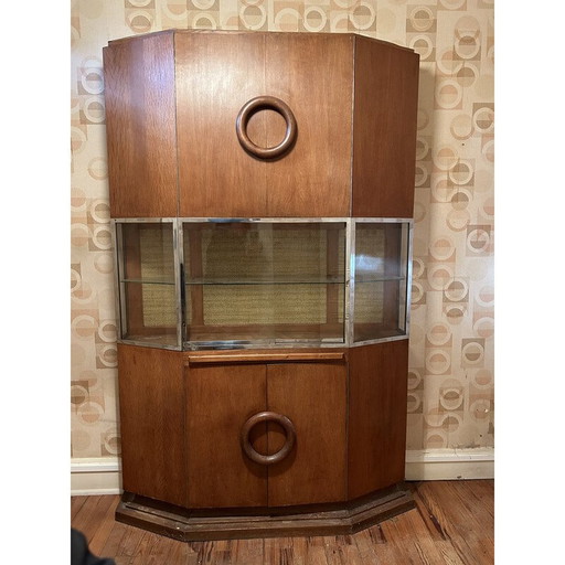 Vintage Art Deco vitrinekast met kast boven en onder