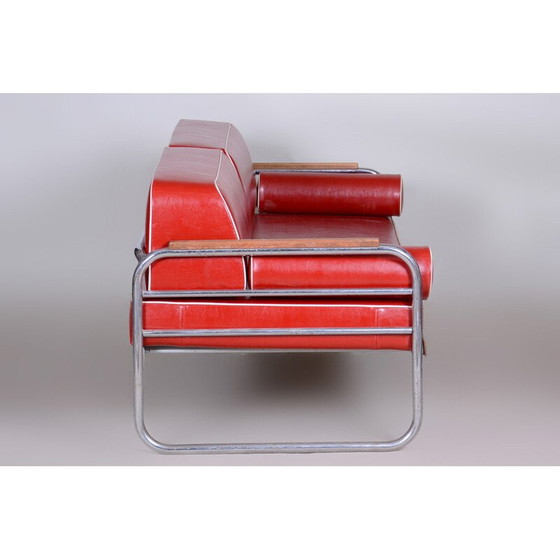 Image 1 of Vintage rood lederen Bauhaus bank van Thonet, jaren 1930