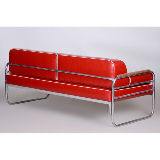 Image 1 of Vintage rood lederen Bauhaus bank van Thonet, jaren 1930