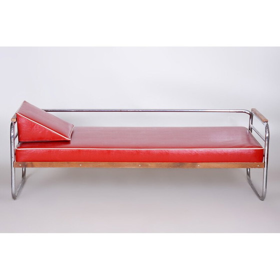 Image 1 of Vintage rood lederen Bauhaus bank van Thonet, jaren 1930