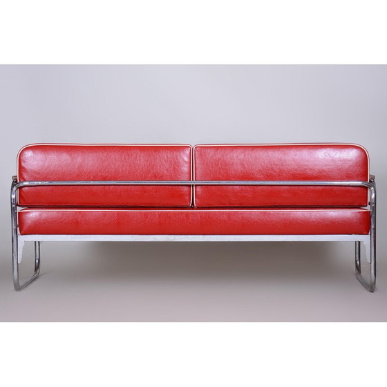 Image 1 of Vintage rood lederen Bauhaus bank van Thonet, jaren 1930