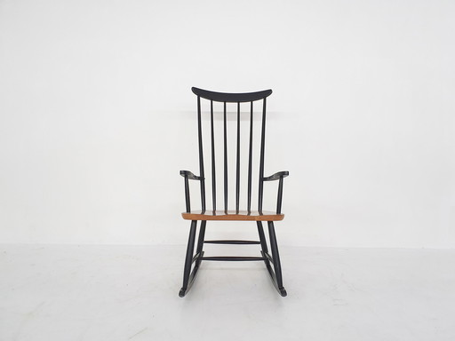 Mid-eeuwse schommelstoel met spindle rugleuning, Nederland 1960's