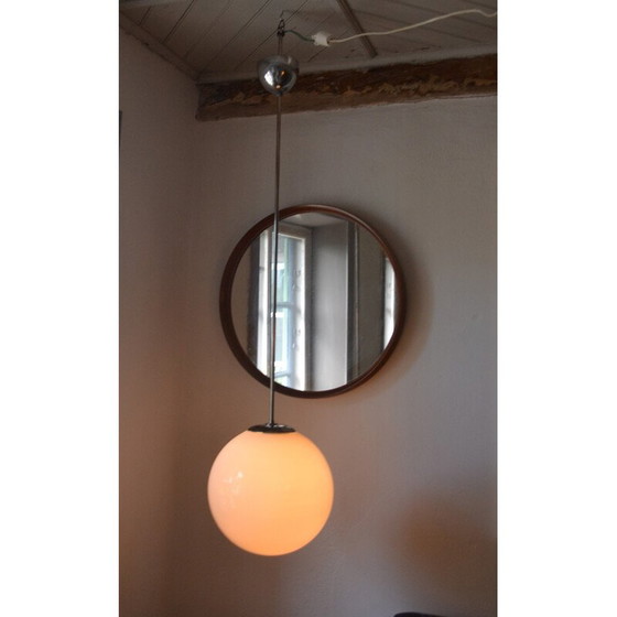 Image 1 of Scandinavische gloeilamp van wit glas en aluminium - jaren 1950