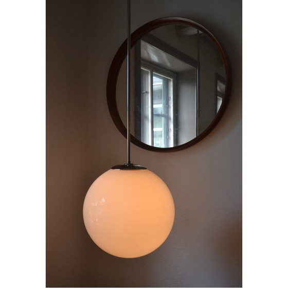 Image 1 of Scandinavische gloeilamp van wit glas en aluminium - jaren 1950