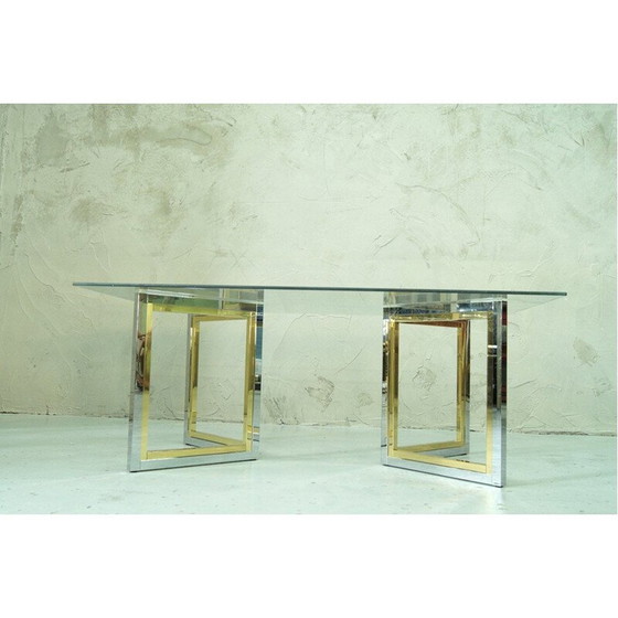 Image 1 of Vintage messing en chromen salontafel, jaren 1970