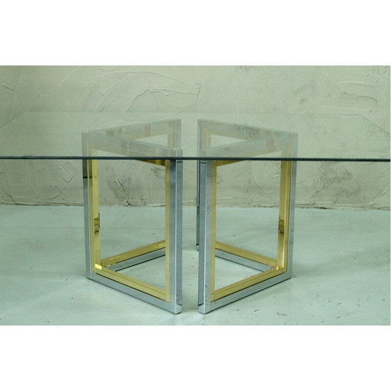 Image 1 of Vintage messing en chromen salontafel, jaren 1970