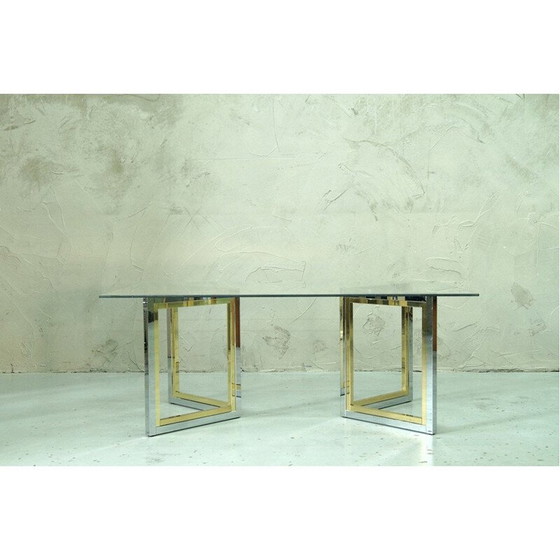 Image 1 of Vintage messing en chromen salontafel, jaren 1970