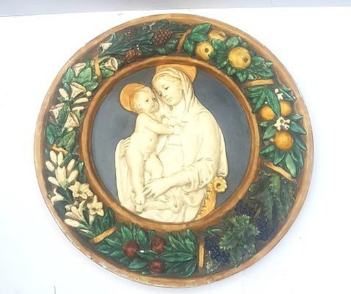 Vintage Toscaanse Madonna met kind keramiek Majolica