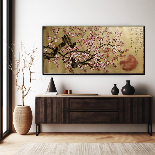 Ksavera -Gouden Japanse Sakura J375 - Schilderij