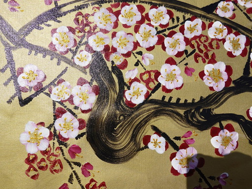 Ksavera -Gouden Japanse Sakura J375 - Schilderij