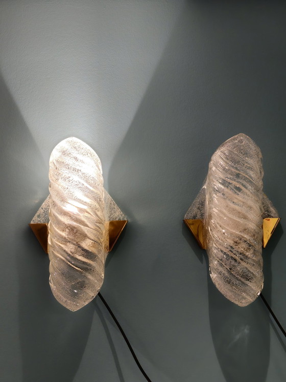 Image 1 of Vintage Hillebrand Wandlampen Wandlamp Glas Messing 