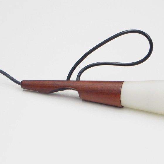 Image 1 of Grote Vintage Design Druppel Hanglamp Van Opaalglas En Teakhout