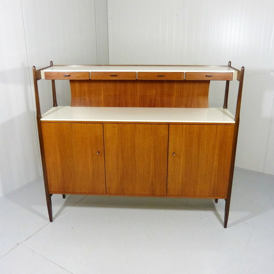 Image 1 of Duitse werkplaatsen Teakhouten highboard, jaren 60