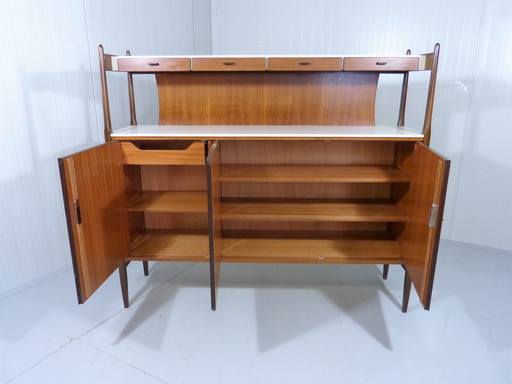 Duitse werkplaatsen Teakhouten highboard, jaren 60