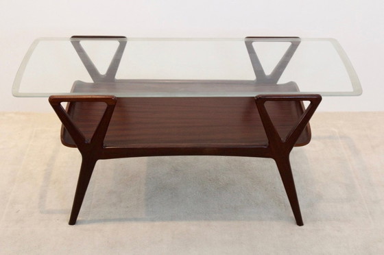 Image 1 of Scandinavische Teakhouten salontafel met glazen blad, jaren 60