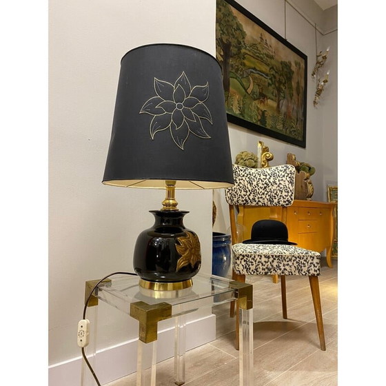 Image 1 of Vintage Italiaanse zwarte keramiek lamp van Cenacchi, Italië 1970