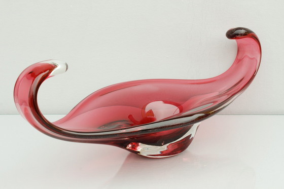 Image 1 of Grote glazen schaal van Murano, roze, jaren 1960