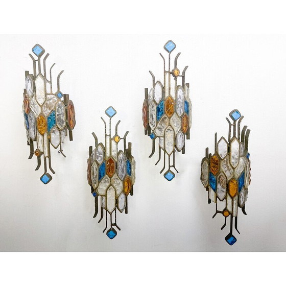 Image 1 of Paar vintage Murano glazen wandlampen van Poliarte, Italië 1970