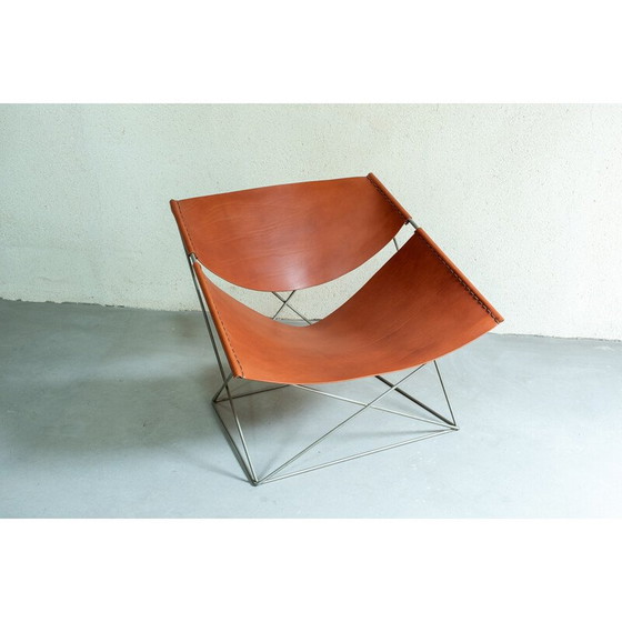 Image 1 of Vintage "Butterfly" fauteuil in metaal en havana leer van Pierre Paulin, 1965