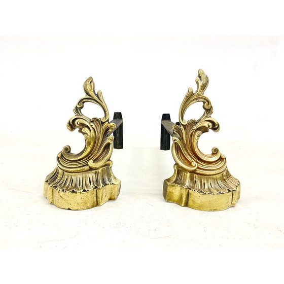 Image 1 of Paar vintage verguld bronzen vuurijzers