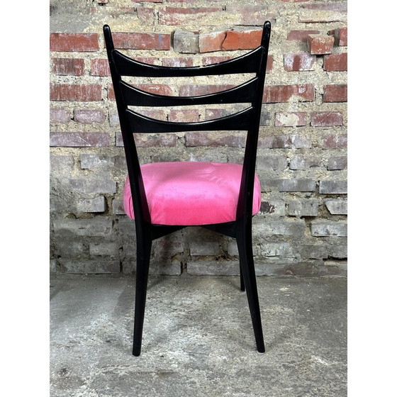 Image 1 of Set van 4 vintage stoelen van gezwart hout en roze fluweel, Italië 1960
