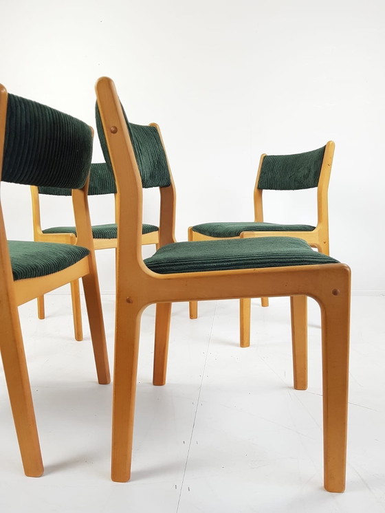 Image 1 of 4 Vintage Danish Dining Chairs Findah Eiken Donkergroene Rib