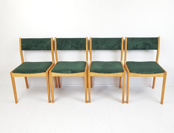 Image 1 of 4 Vintage Danish Dining Chairs Findah Eiken Donkergroene Rib