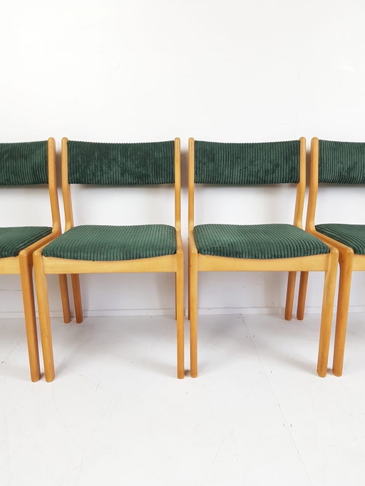 4 Vintage Danish Dining Chairs Findah Eiken Donkergroene Rib