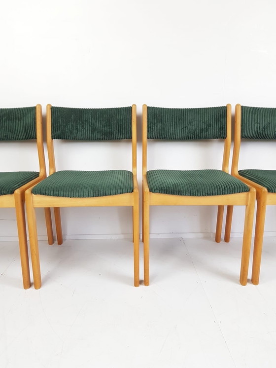 Image 1 of 4 Vintage Danish Dining Chairs Findah Eiken Donkergroene Rib