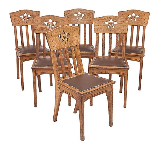 Set van 6 Art Nouveau Stoelen van Léon Jallot