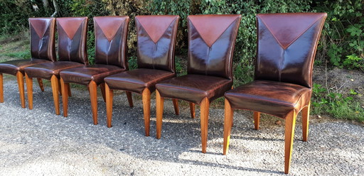 6x Schuitema Jugendstil Rac Royal Antique Exclusieve Leder Eetkamer Stoelen