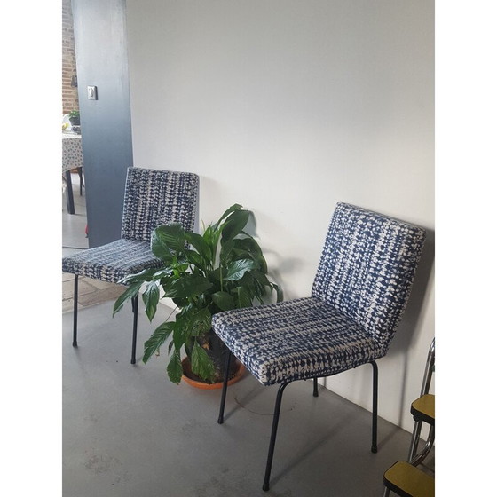 Image 1 of Paar vintage stoelen van metaal en indigo stof, 1950
