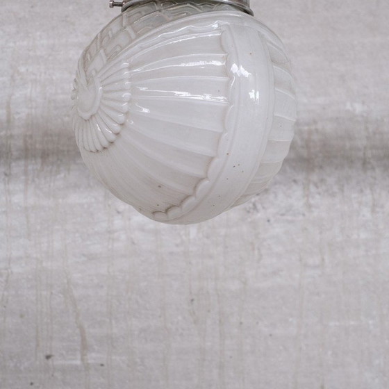 Image 1 of Paar vintage glazen Art Deco hanglampen, Frankrijk 1930