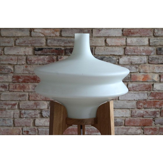 Image 1 of Vintage vloerlamp van wit glas en hout door ULUV, Tsjecho-Slowakije 1960