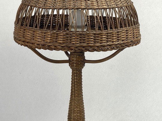 Image 1 of Art Deco rotan en rieten paddestoel tafellamp, 1930S