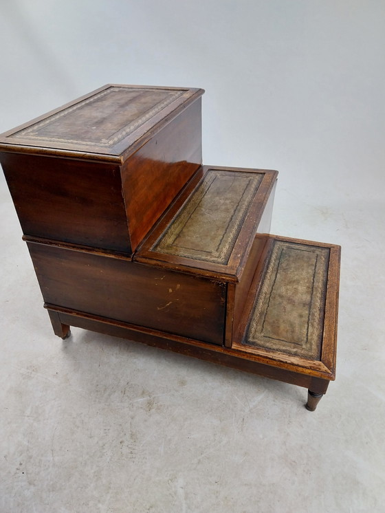 Image 1 of 1 x 19e Eeuws Bedstee/Bibliotheektrapje Met Opbergmogelijkheid