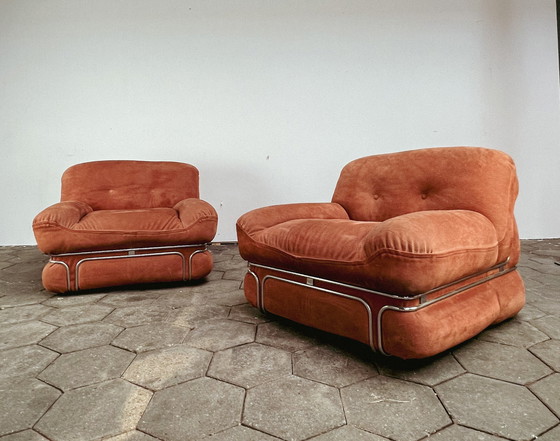 Image 1 of 2x  Italiaanse designfauteuils in stalen frame