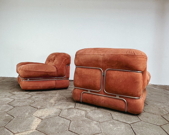 Image 1 of 2x  Italiaanse designfauteuils in stalen frame