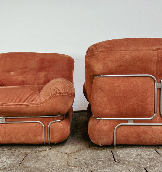 Image 1 of 2x  Italiaanse designfauteuils in stalen frame