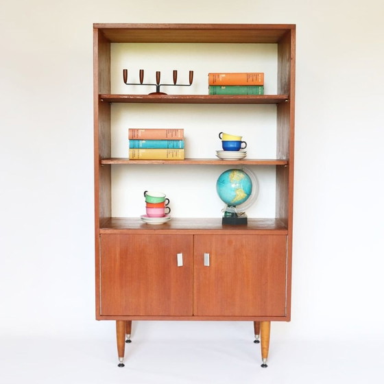 Image 1 of Vintage Teak Boekenkast Wandkast Jaren 60 Houten Kast