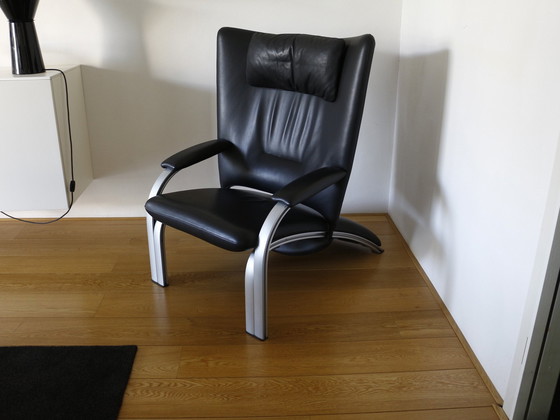 Image 1 of Wk Wohnen Spot 698 Lederen Fauteuil Zwart Met Ontspanningsfunctie