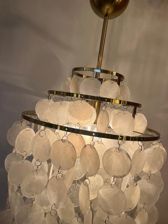 Image 1 of Vintage capiz hanglamp kroonluchter schelpen parelmoer opaline 