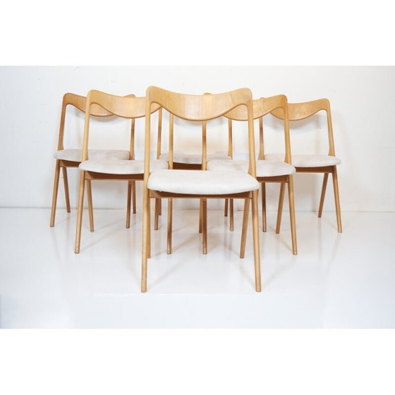 Image 1 of Set van 6 vintage eikenhouten stoelen van Albin Johansson and Sons, 1960