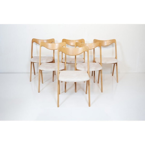 Image 1 of Set van 6 vintage eikenhouten stoelen van Albin Johansson and Sons, 1960