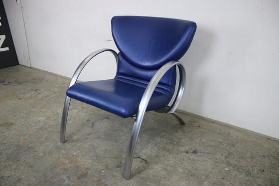 Image 1 of Elegante Rolf Benz aluminium fauteuil echt leer blauw eenpersoons stoel